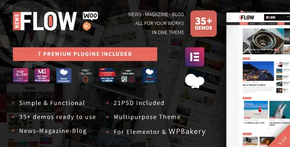 Flow News Theme 3.1 Magazine and Blog WordPress Theme GPL license
